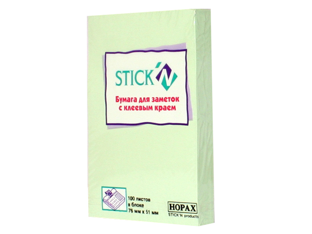 Блок для записи самоклеящийся 51х76мм пастель зеленый 100л Stick`n Hopax