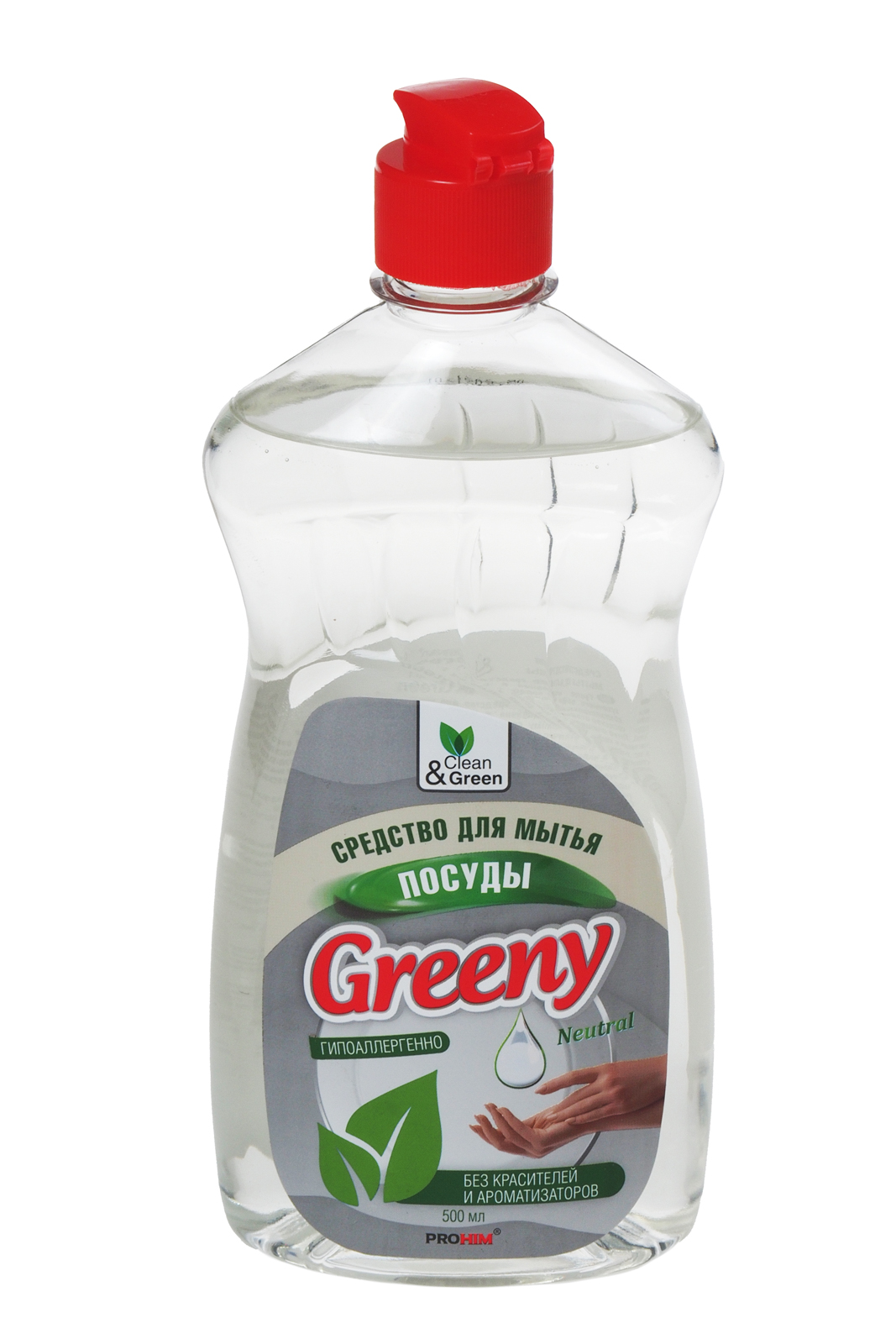 Моющее средство Greeny Neutral для посуды без аромата 500мл гель флакон Clean&Green (CG8070)