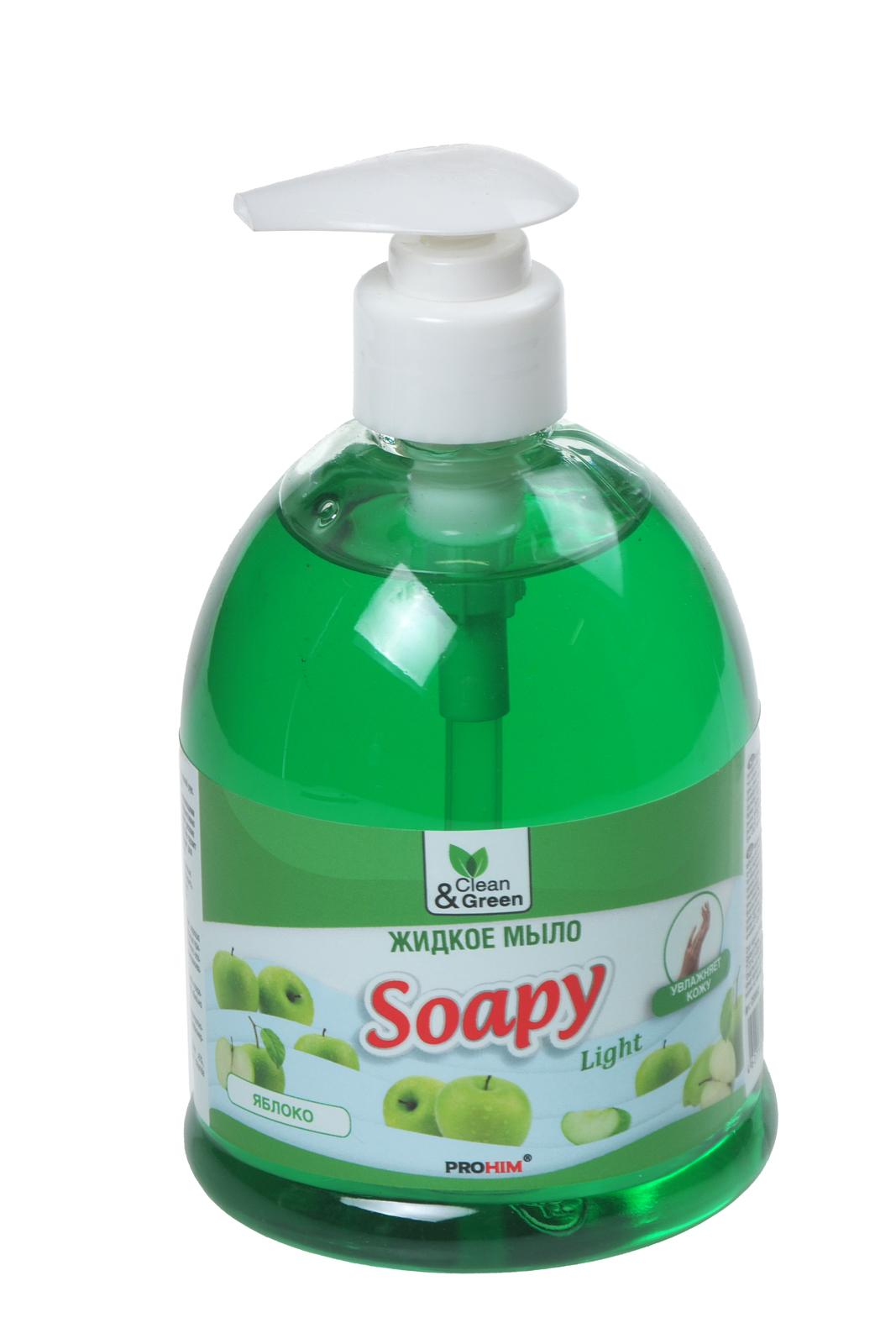 Мыло жидкое "Soapy" прозрачное с ароматом Яблоко 500мл дозатор Clean&Green эконом