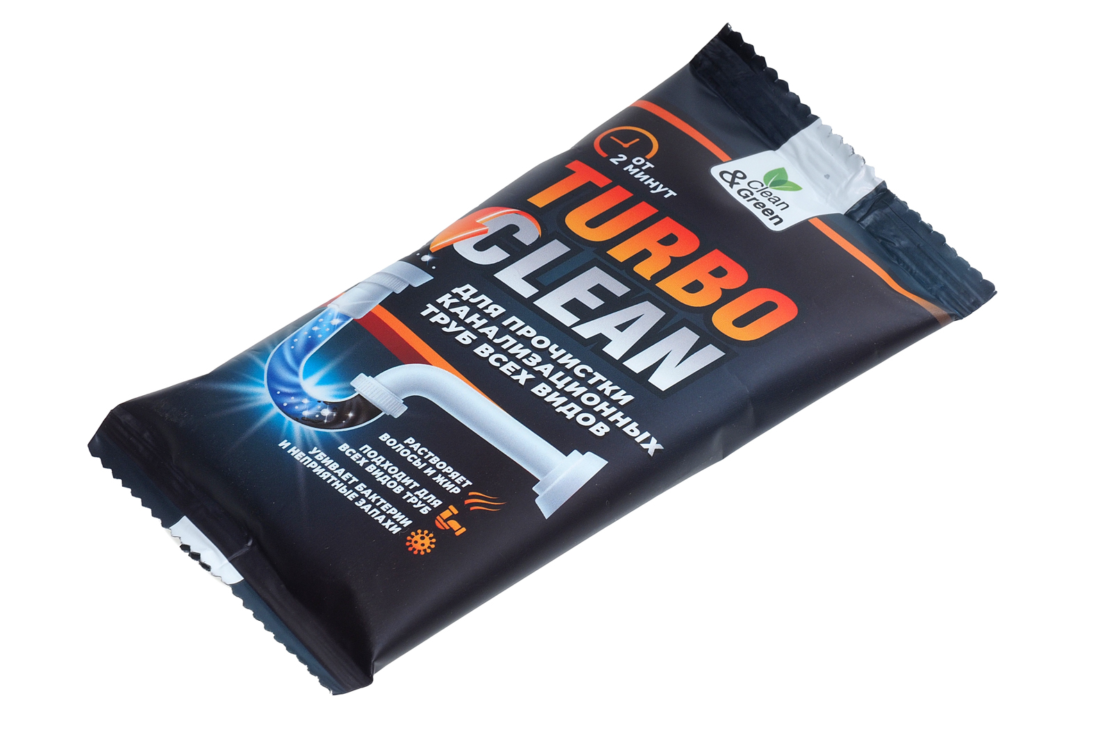 Чистящее средство Clean&Green для прочистки труб удаление сложных загрязнений без аромата 70г гранулы флоу-пак CG8083