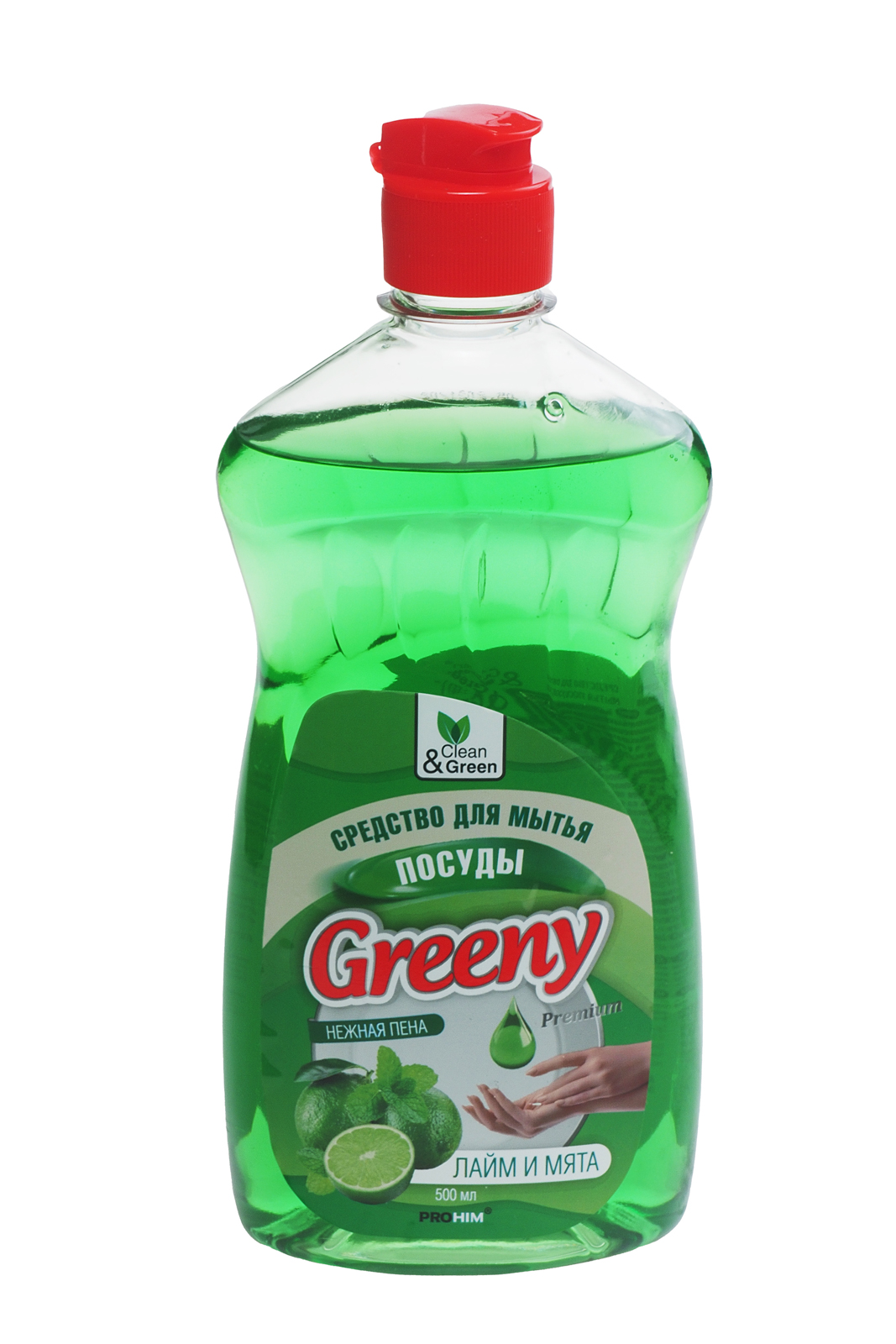 Моющее средство Greeny Premium для посуды "Лайм и Мята" 500мл гель флакон флип-топ Clean&Green (CG8071)