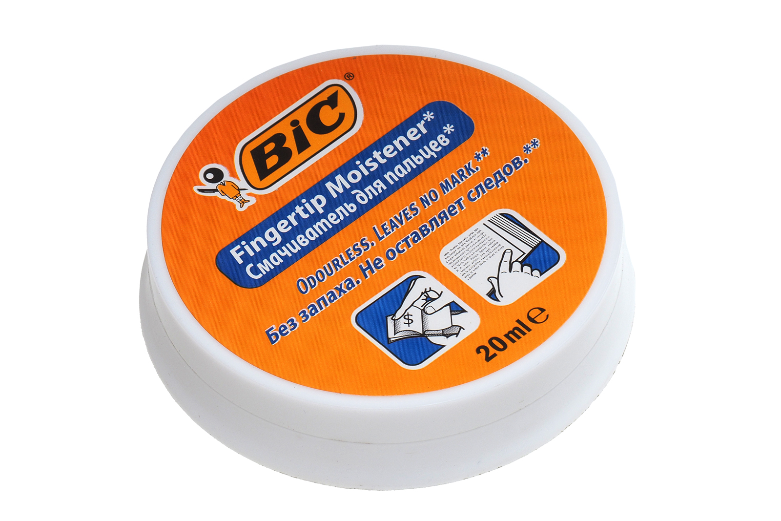 Подушка для смачивания пальцев гелевая круглая 20г желтая BIC Fingertip