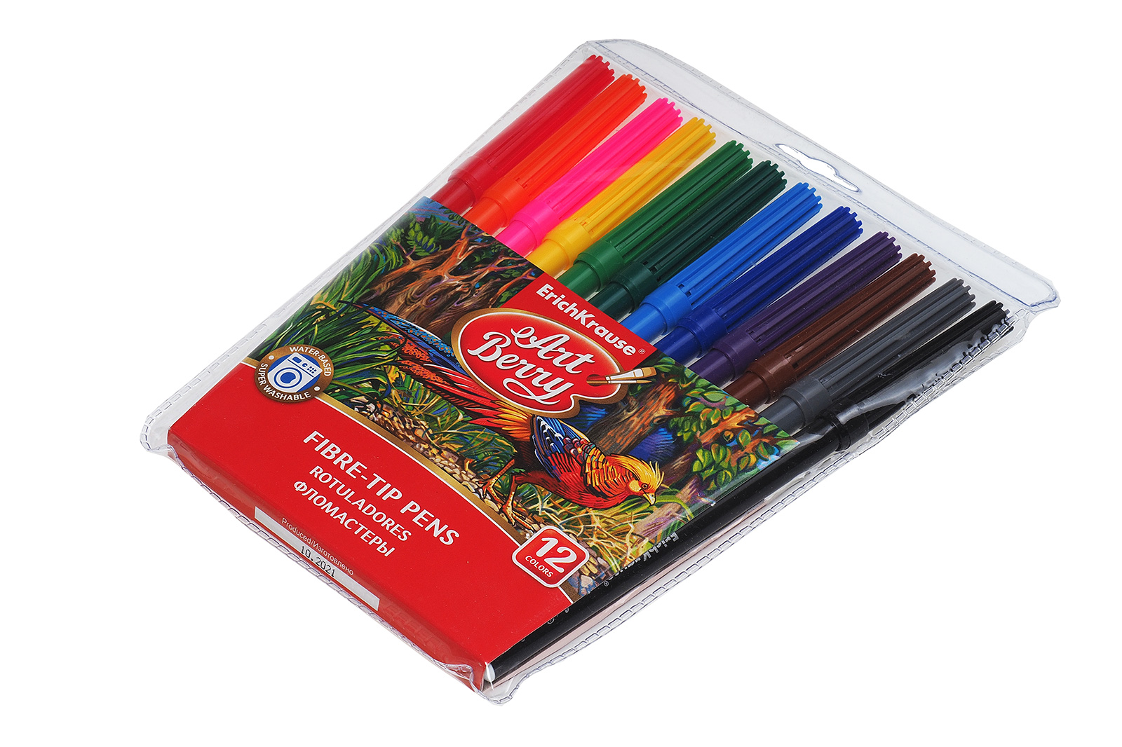 Фломастеры ArtBerry Super Washable 12 цветов пластиковый футляр с европодвесом Erich Krause 33050