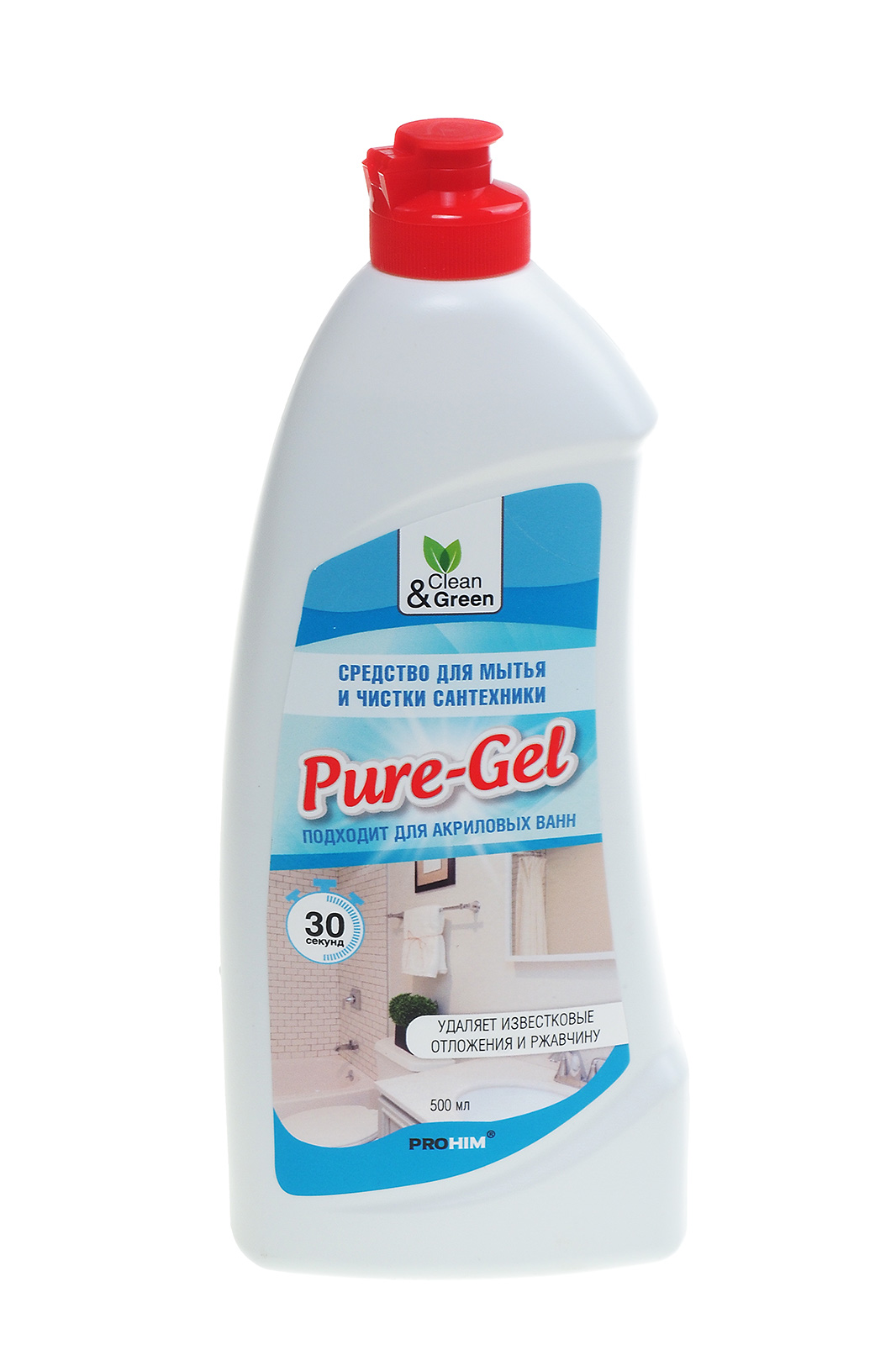 Чистящее средство "Pure-Gel" для сантехники кислотное без аромата 500мл гель бутылка Clean&Green (CG8079)