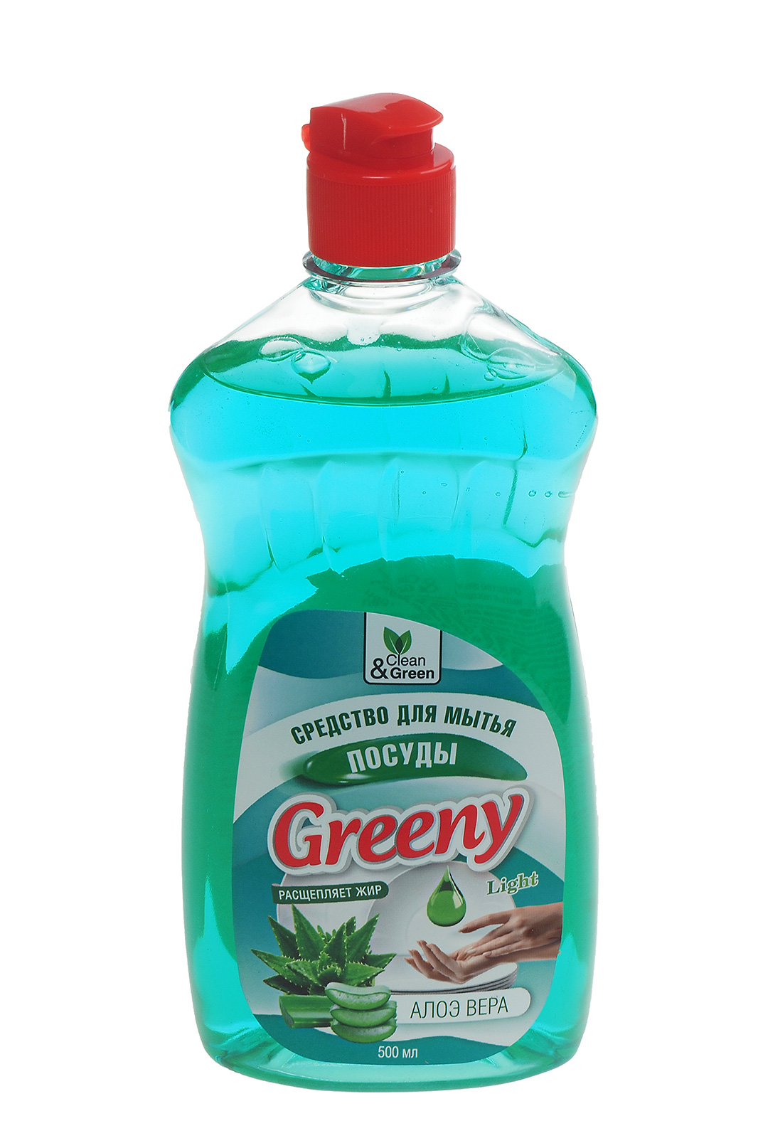 Моющее средство Greeny Light для посуды алоэ-вера 500мл гель флакон Clean&Green (CG8153)