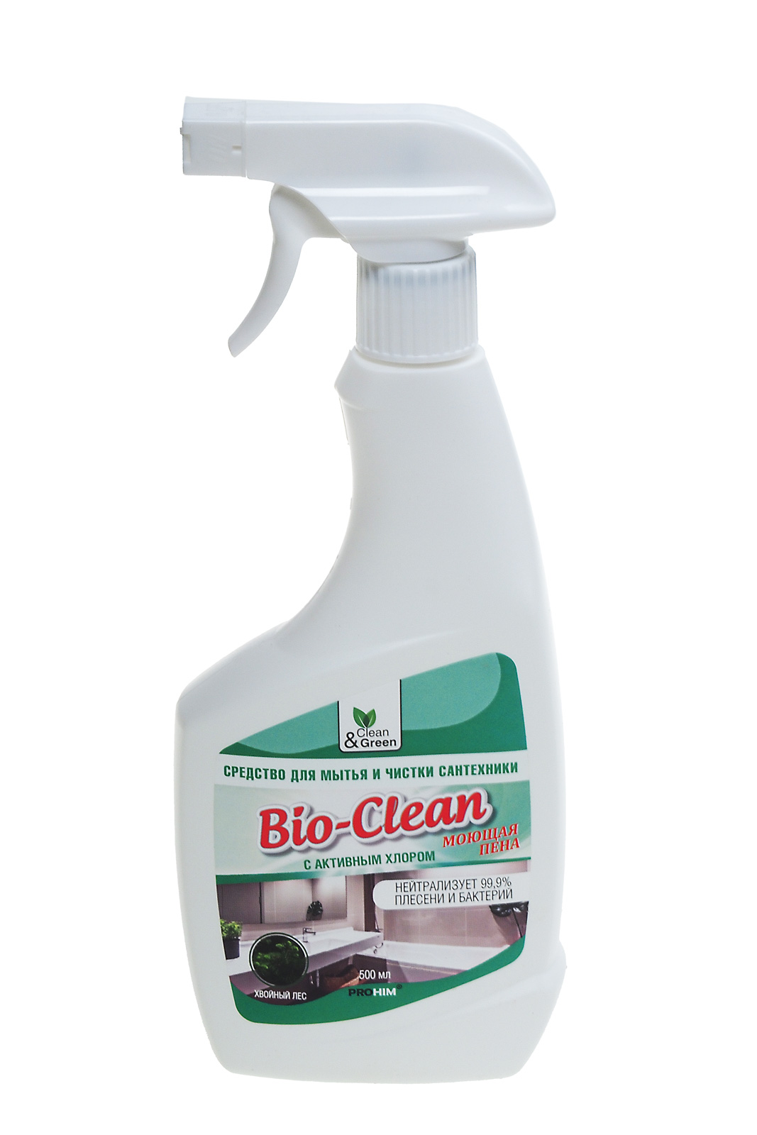 Чистящее средство Bio-Clean для сантехники с дезинфицирующим и отбеливающим эффектом "Хвойный лес" 500мл жидкость бутылка с курком Clean&Green (CG8122)