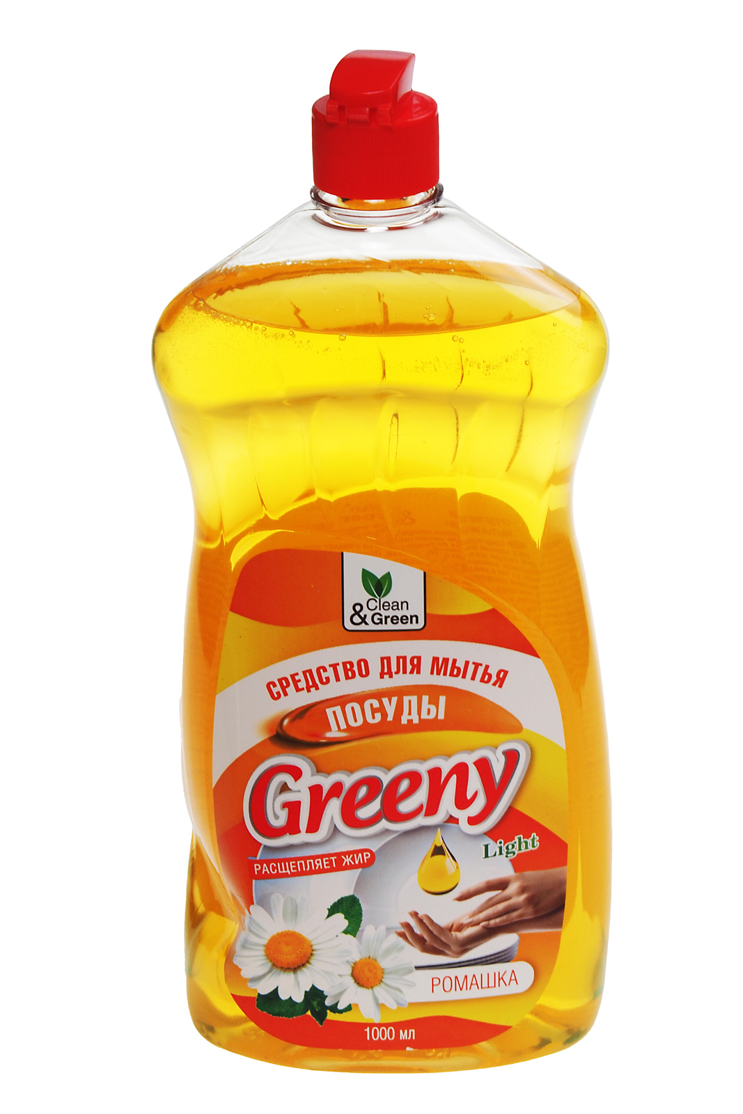 Моющее средство Greeny Light для посуды "Ромашка" 1л гель флакон Clean&Green (CG8157)