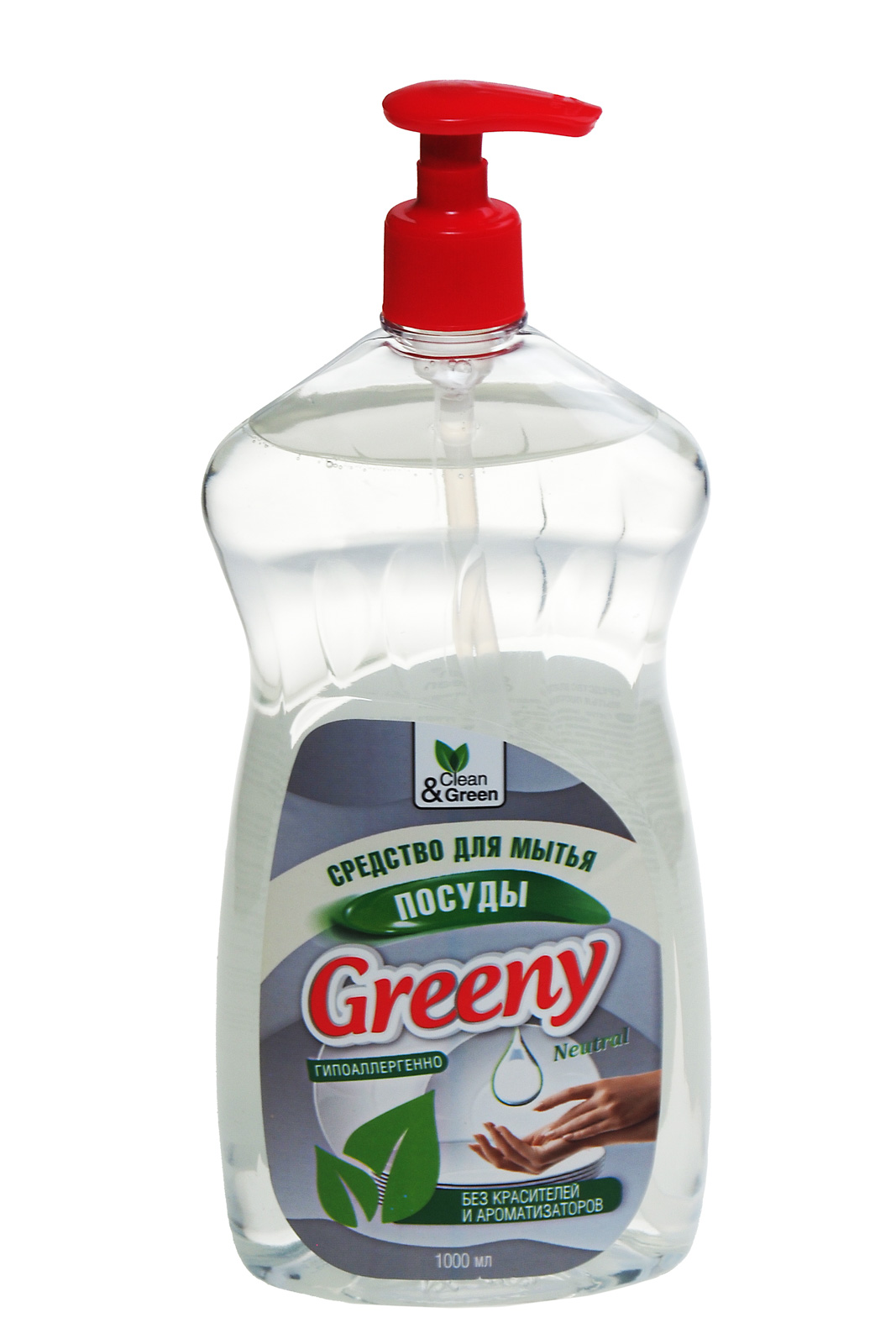 Моющее средство Greeny Neutral для посуды без аромата 1л гель флакон дозатор Clean&Green (CG8141)