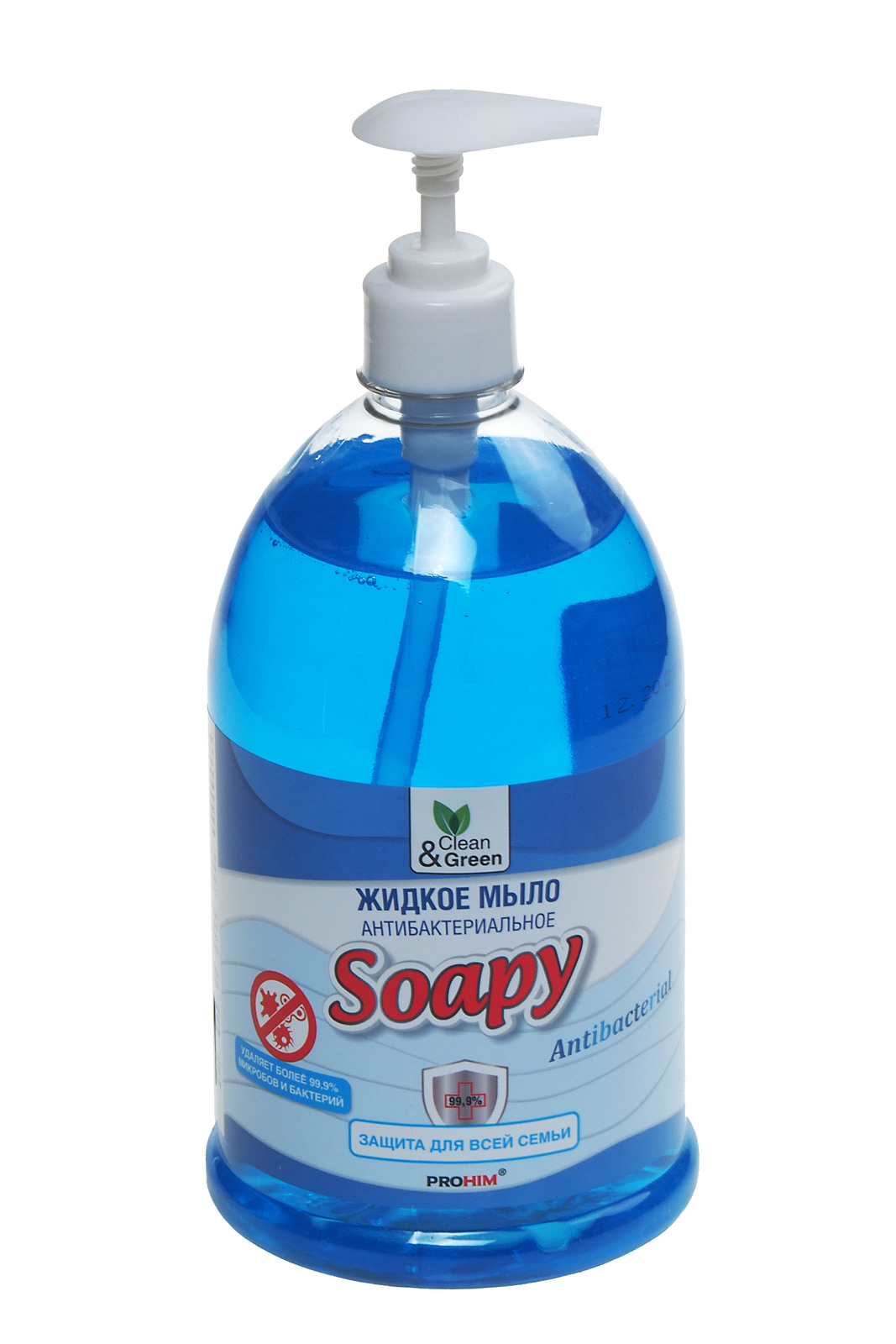 Мыло жидкое "Soapy" прозрачное антибактериальное с ароматом нейтральным 1л дозатор Clean&Green