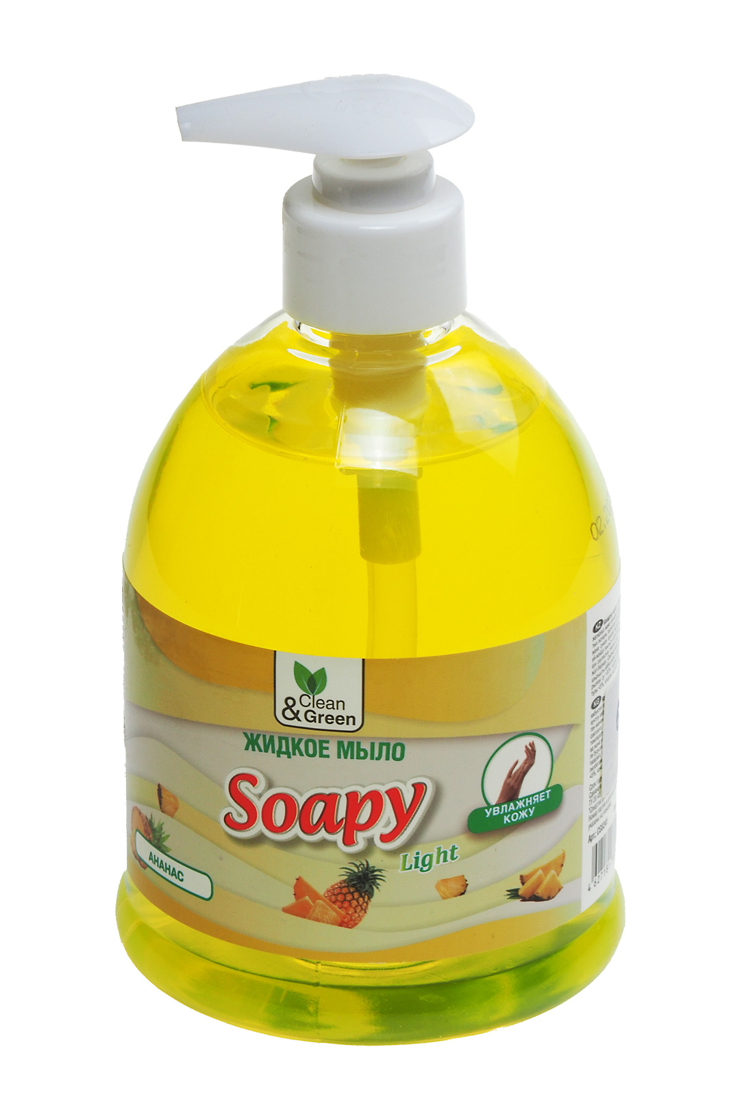 Мыло жидкое "Soapy" прозрачное с ароматом Ананас 500мл дозатор Clean&Green эконом