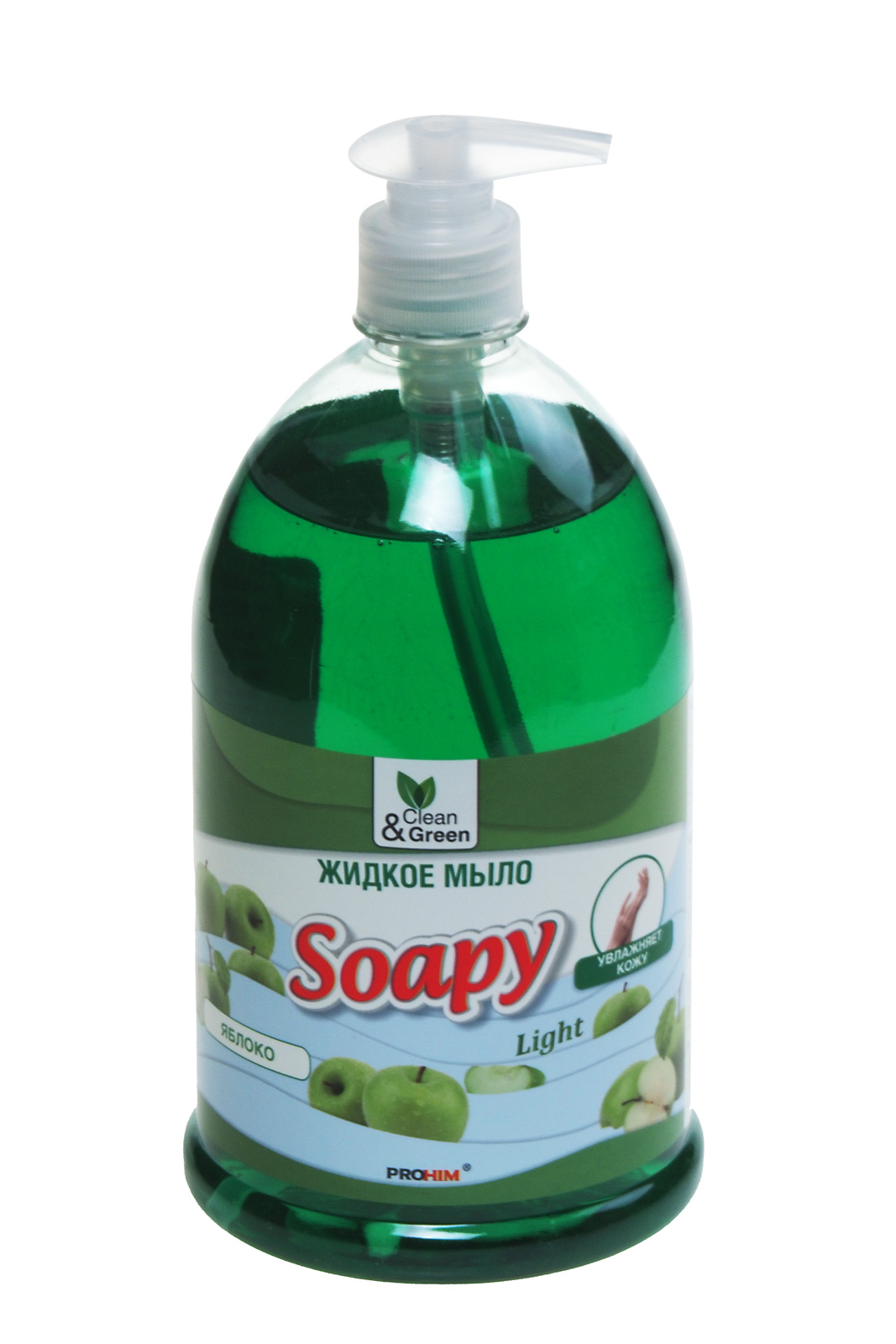 Мыло жидкое "Soapy" прозрачное с ароматом Яблоко 1л дозатор Clean&Green эконом