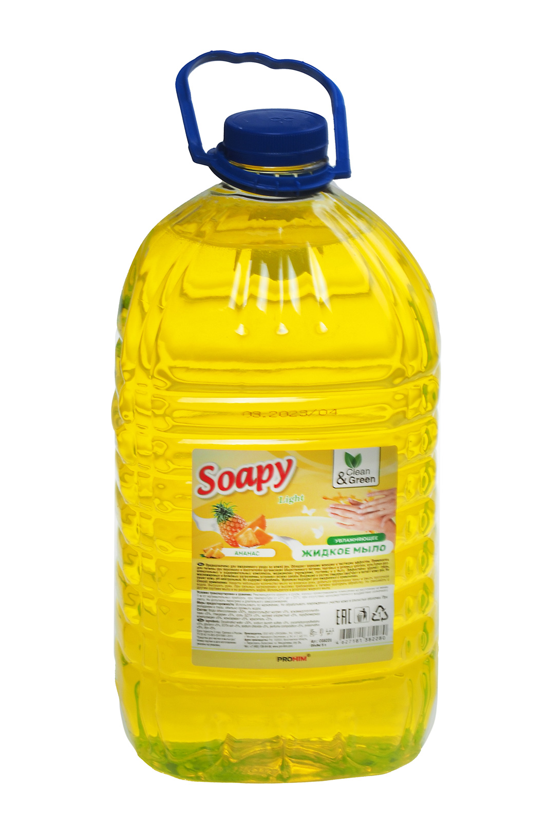 Мыло жидкое "Soapy" прозрачное с ароматом Ананас 5л Clean&Green эконом