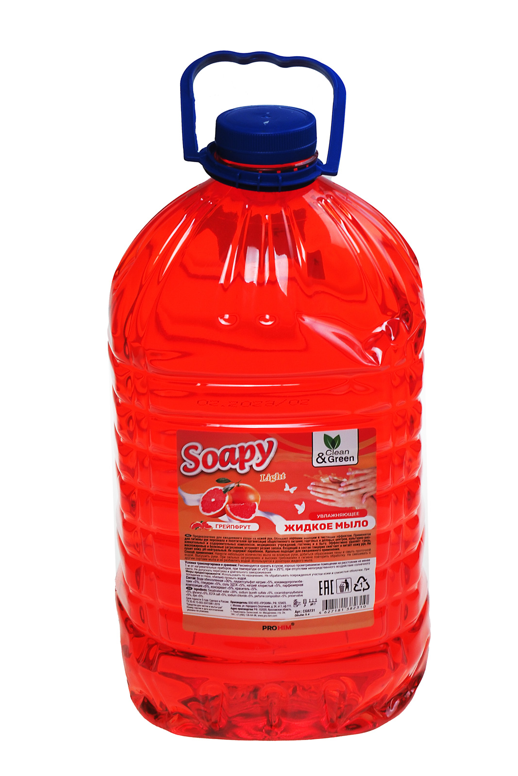 Мыло жидкое "Soapy" прозрачное с ароматом Грейпфрут 5л Clean&Green эконом