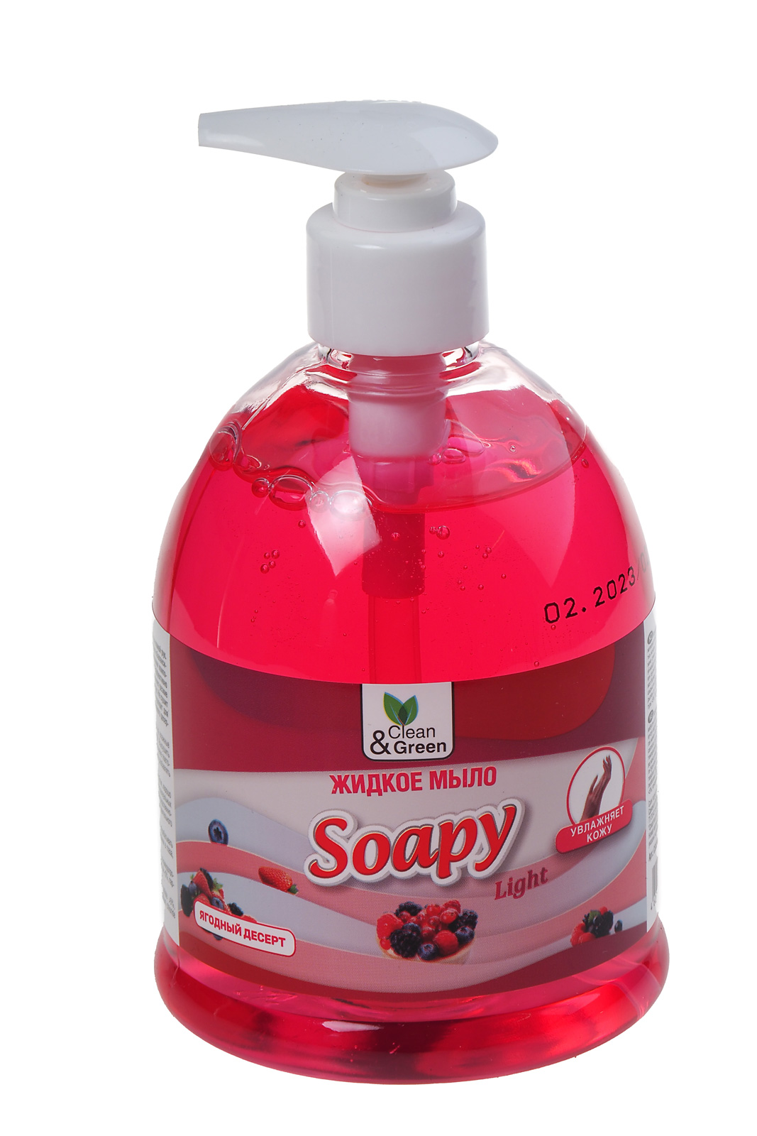 Мыло жидкое "Soapy" прозрачное с ароматом Ягодный десерт 500мл дозатор Clean&Green эконом