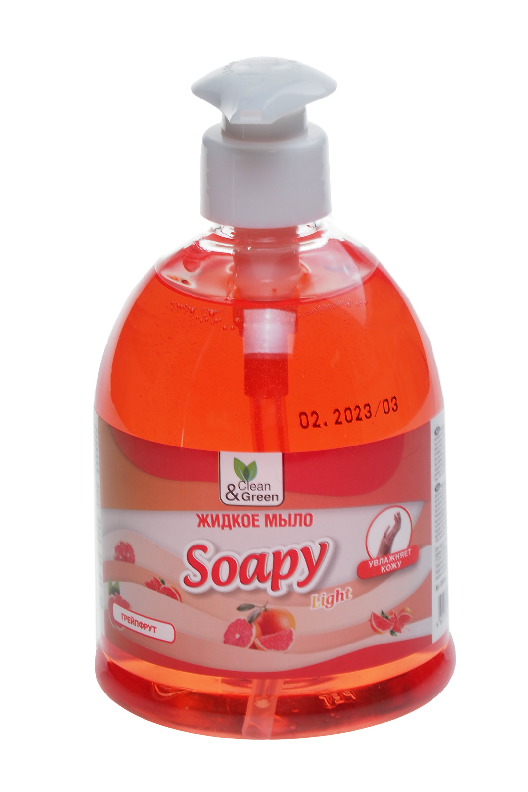 Мыло жидкое "Soapy" прозрачное с ароматом Грейпфрут 500мл дозатор Clean&Green эконом