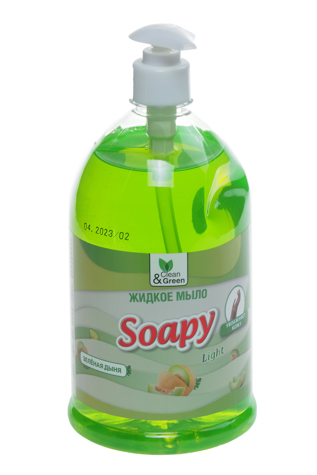 Мыло жидкое "Soapy" прозрачное с ароматом Зеленая дыня 1л дозатор Clean&Green эконом