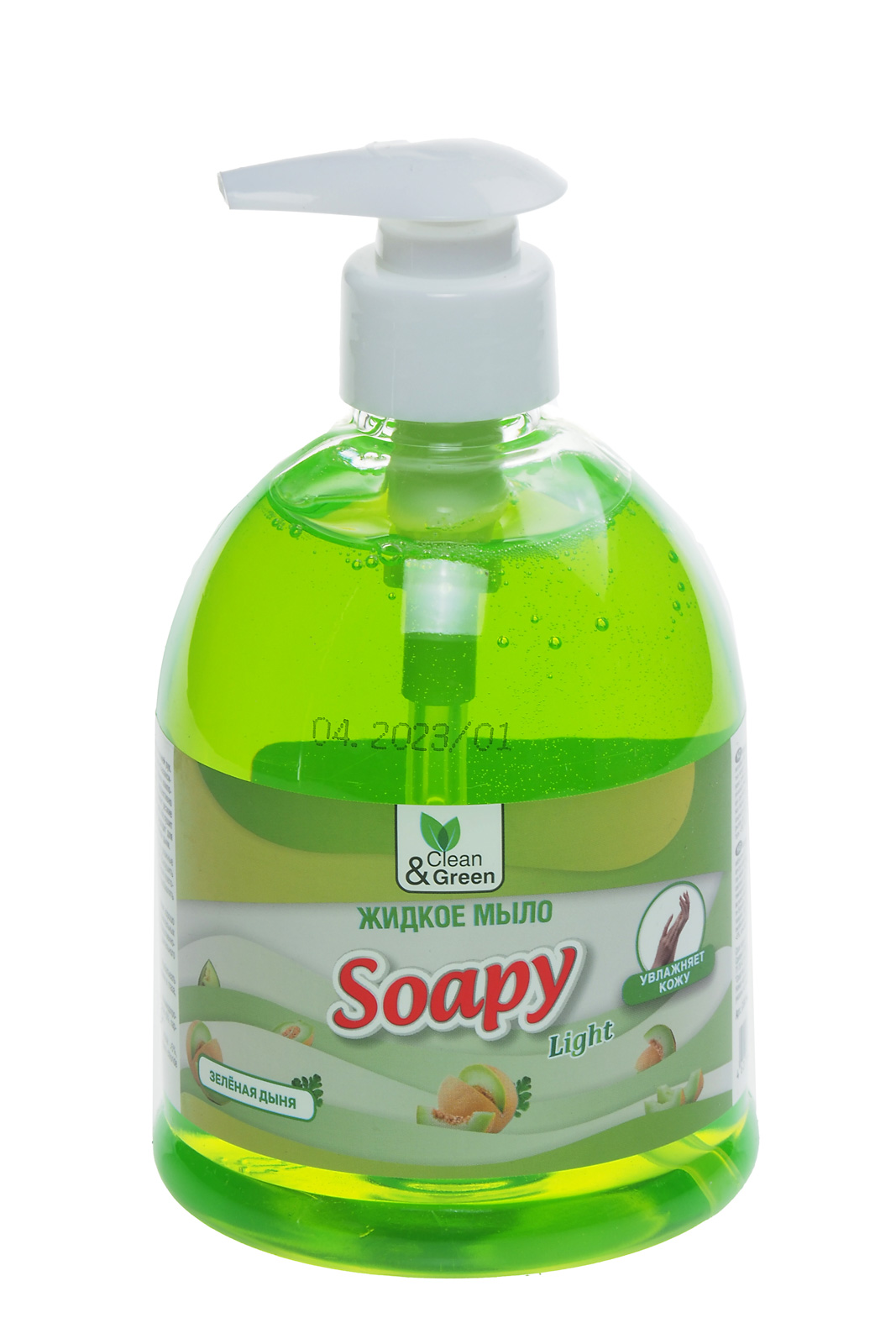 Мыло жидкое "Soapy" прозрачное с ароматом Зеленая дыня 500мл дозатор Clean&Green эконом