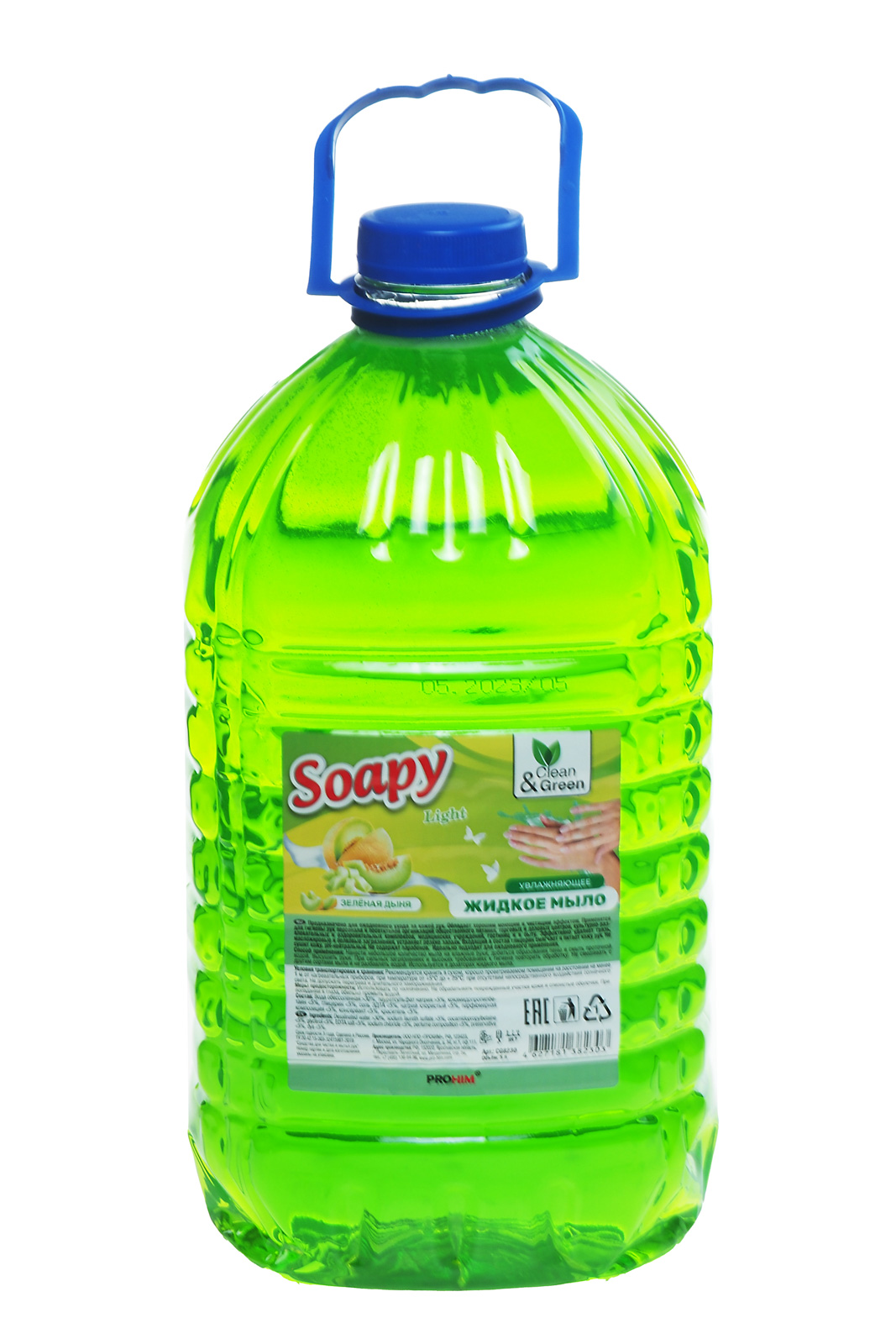 Мыло жидкое "Soapy" прозрачное с ароматом Зеленая дыня 5л Clean&Green эконом