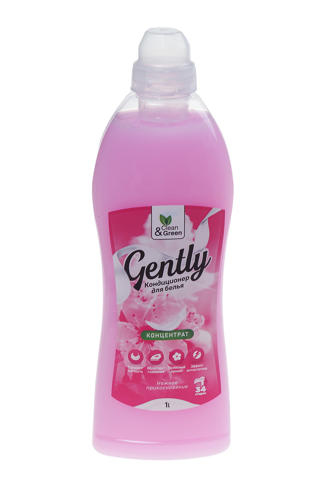 Кондиционер для белья Gently Нежное прикосновение концентрат 1л розовый пластиковая бутылка Clean&Green