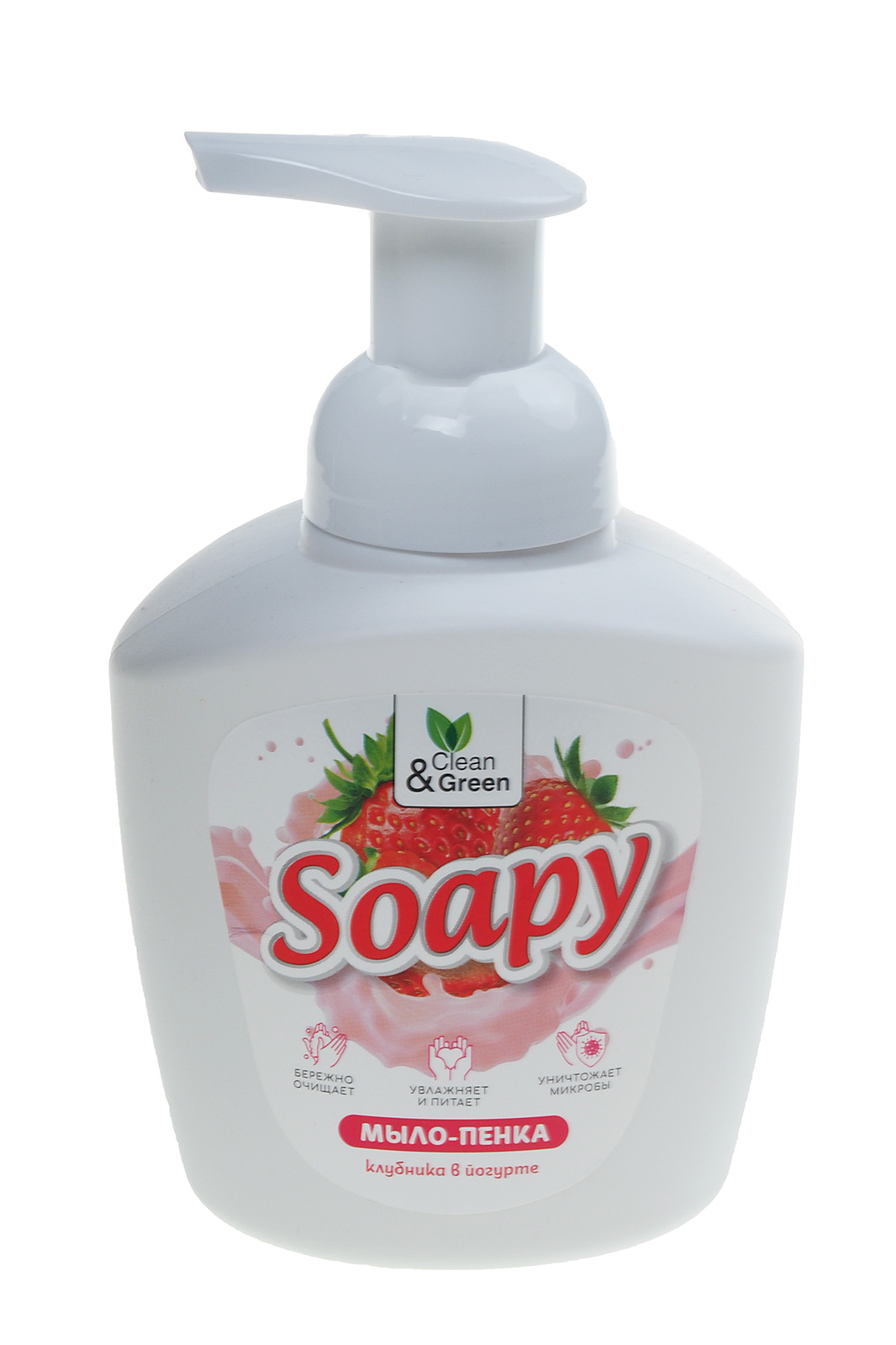 Мыло-пена жидкое "Soapy" непрозрачное с ароматом Клубника в йогурте 400мл Clean&Green