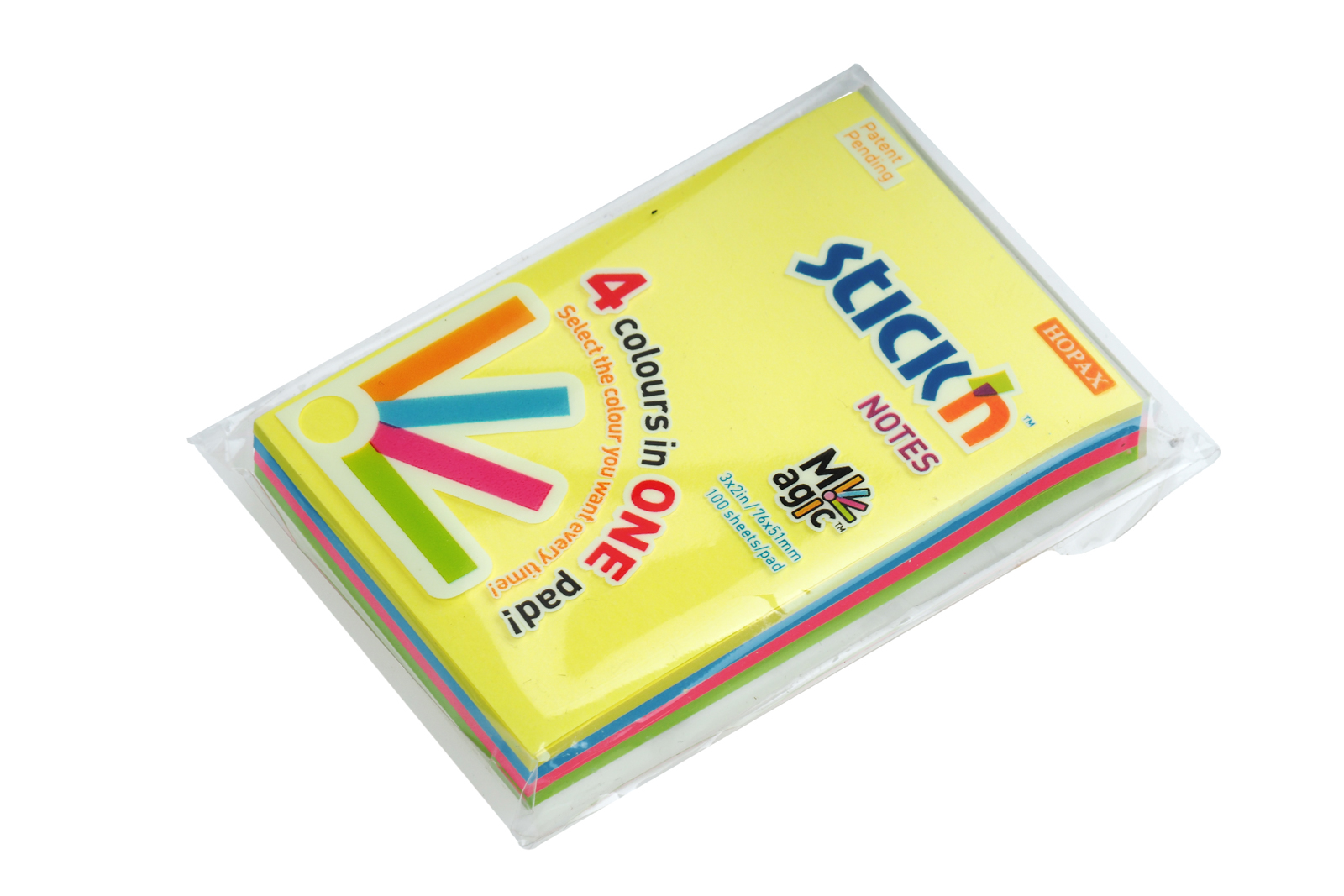 Блок для записи самоклеящийся Magic 51х76мм неон 4цв 100л Stick`n Норах