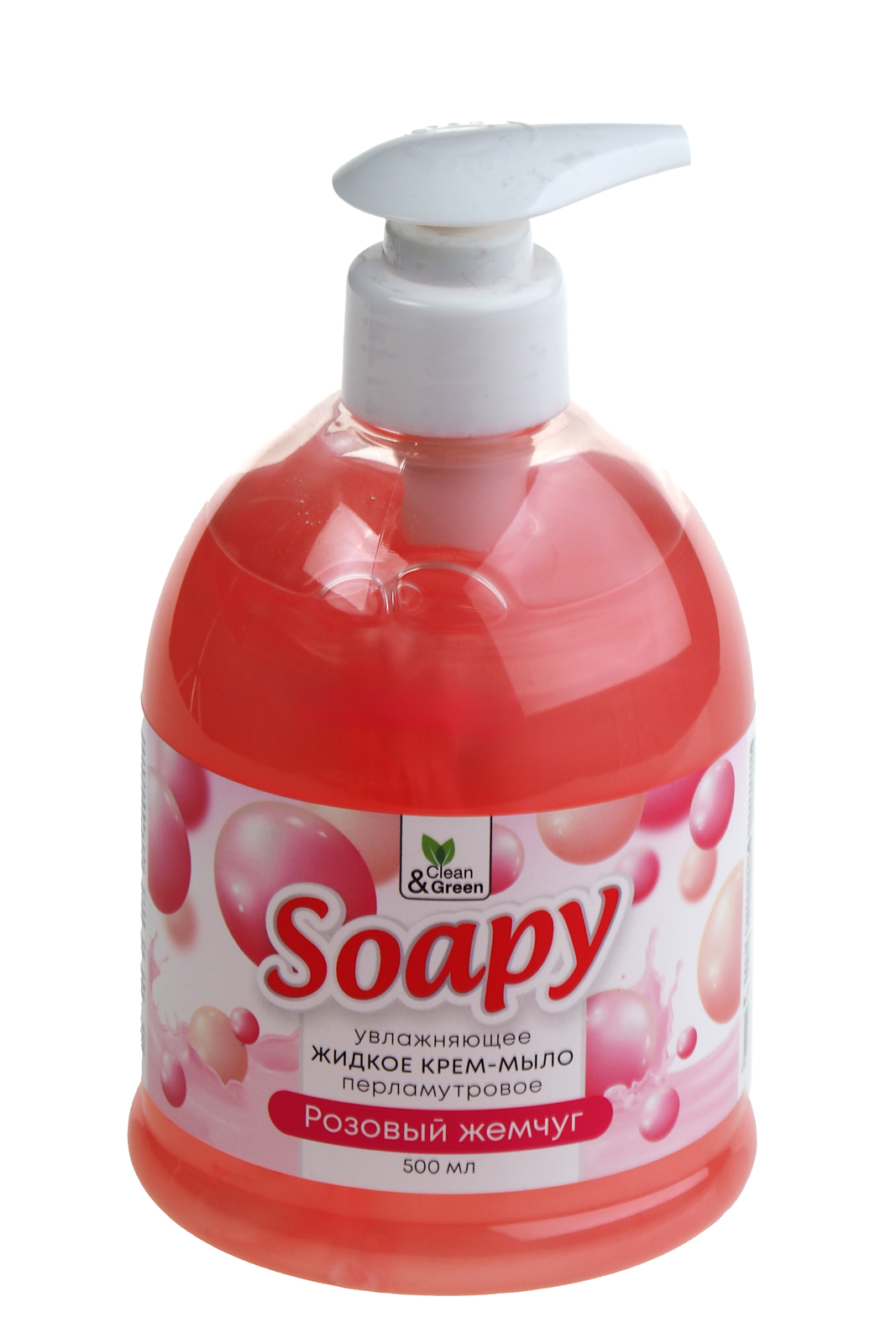 Крем-мыло жидкое "Soapy" перламутровое увлажняющее с ароматом розовый жемчуг 500мл дозатор Clean&Green