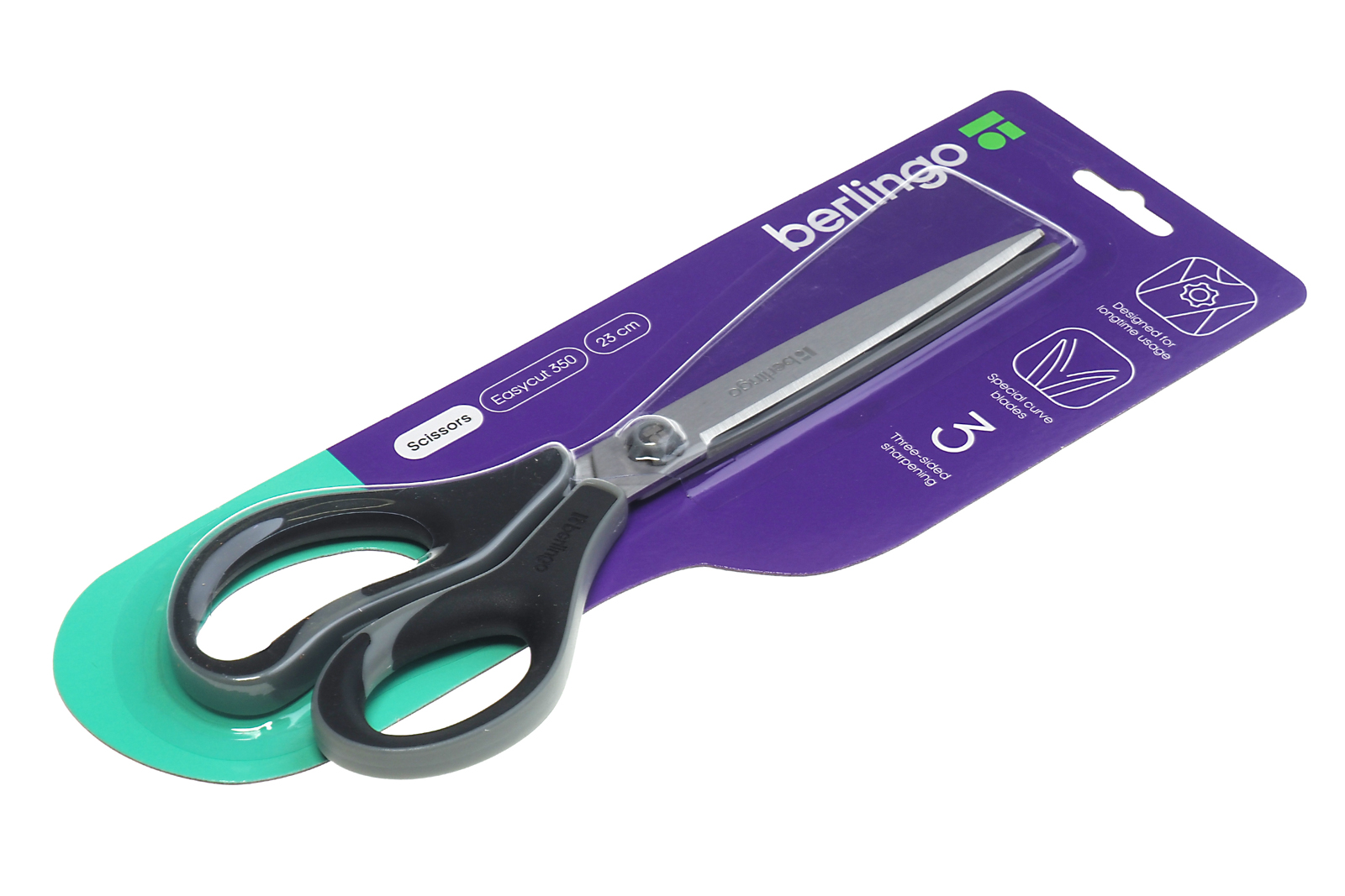 Ножницы офисные "Easycut 350" 230мм эргономичные ручки ассорти в блистере BERLINGO