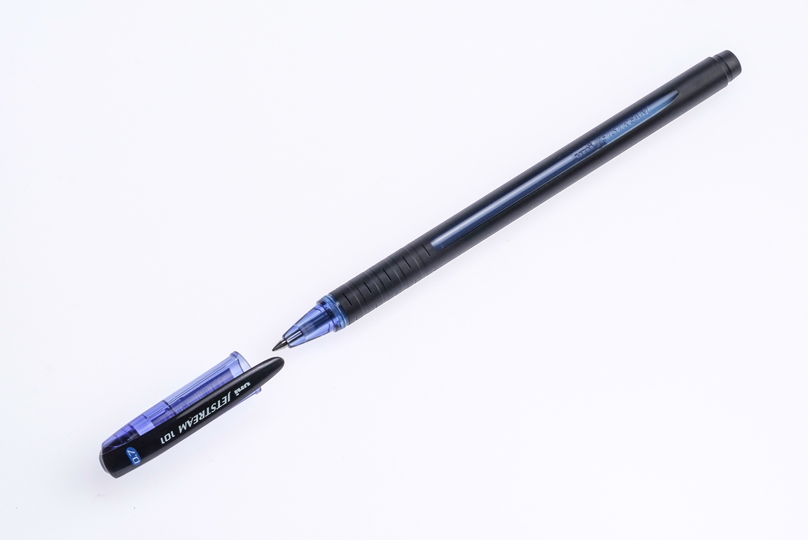 Ручка шариковая "Jetstream 101" UNI неавтоматическая синяя 0.7мм с резиновым упором корпус синий/черный пластиковый, прорезиненный SX-101-07