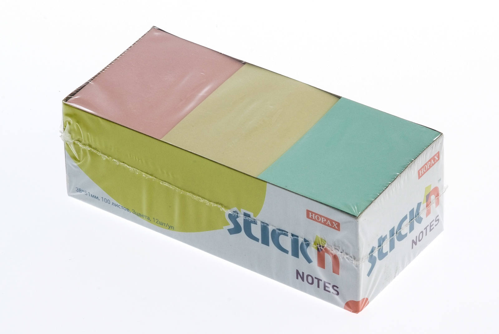 Блок для записи самоклеящийся 38х51мм pale ассорти 3цв 100л Stick`n Hopax