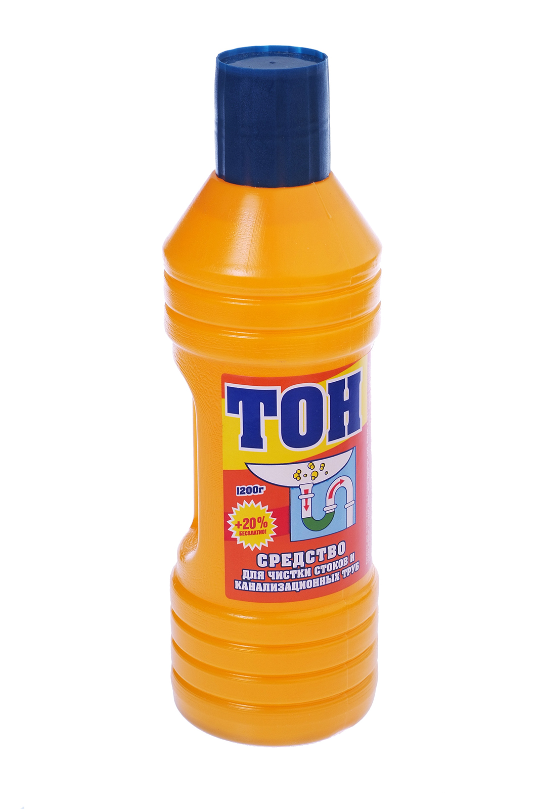 Чистящее средство ТОН для чистки стоков и канализационных труб удаление засоров без аромата 1.2л жидкость бутылка (Крот) 104540
